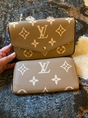 Louis Vuitton Taupe Monogram Envelope Wallet & Zip Wallet Set